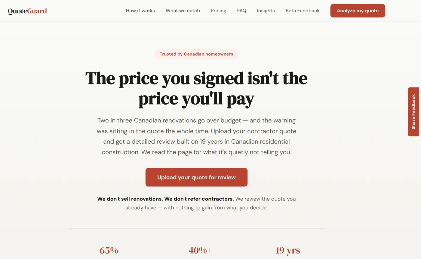 QuoteGuard homepage — contractor quote review for Canadian homeowners