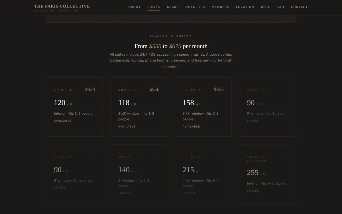 The Paris Collective suites page with live availability