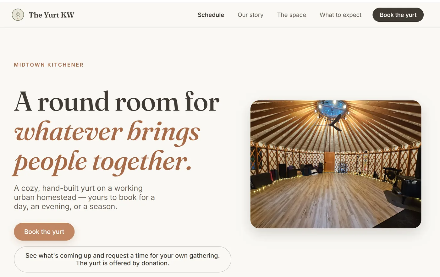 The Yurt KW homepage — a round room for whatever brings people together, Midtown Kitchener